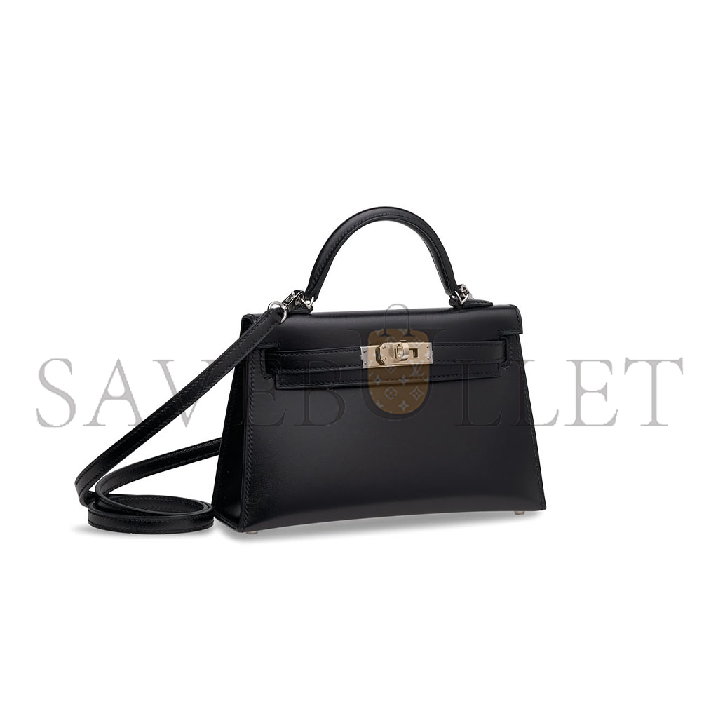HERMÈS MINI KELLY II BOX LEATHER WITH PALLADIUM HARDWARE (19*12*5.5cm)